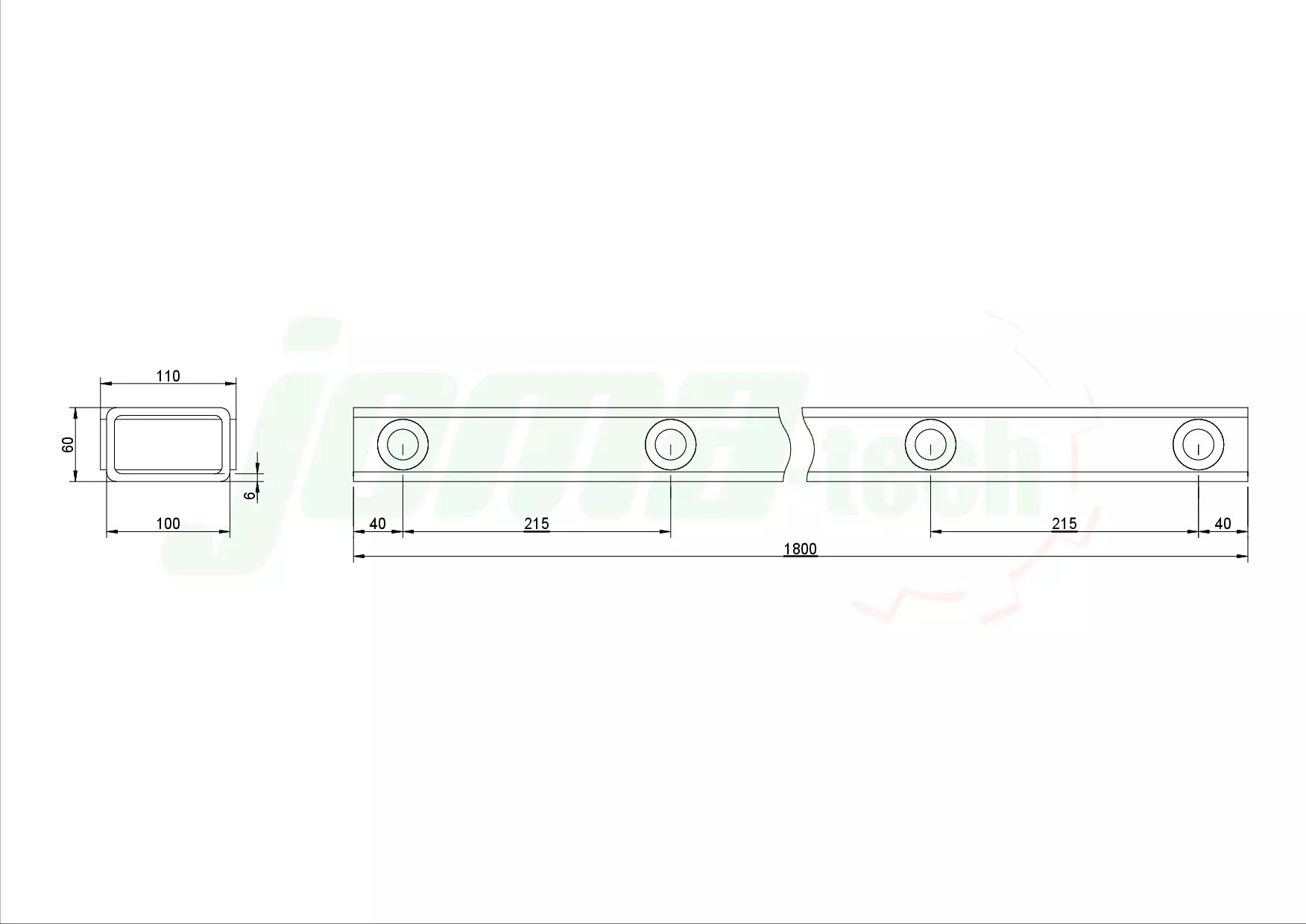 Zinkenträger mit eingeschweißten Hülsen / Buchsen in 870mm - 2400mm Arbeitsbreite - [ 1800mm ]