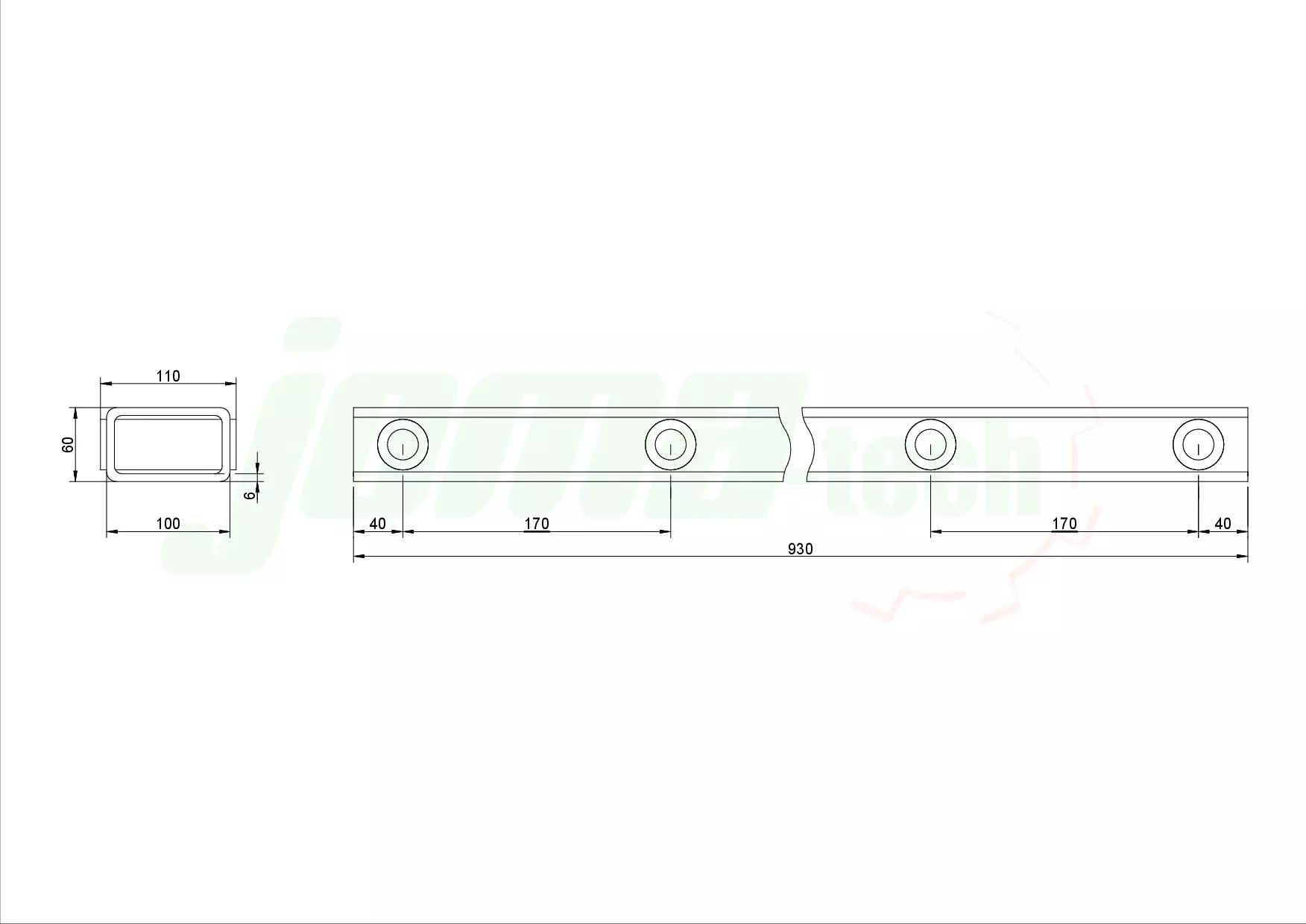 Zinkenträger mit eingeschweißten Hülsen / Buchsen in 870mm - 2400mm Arbeitsbreite - [ 930mm ]